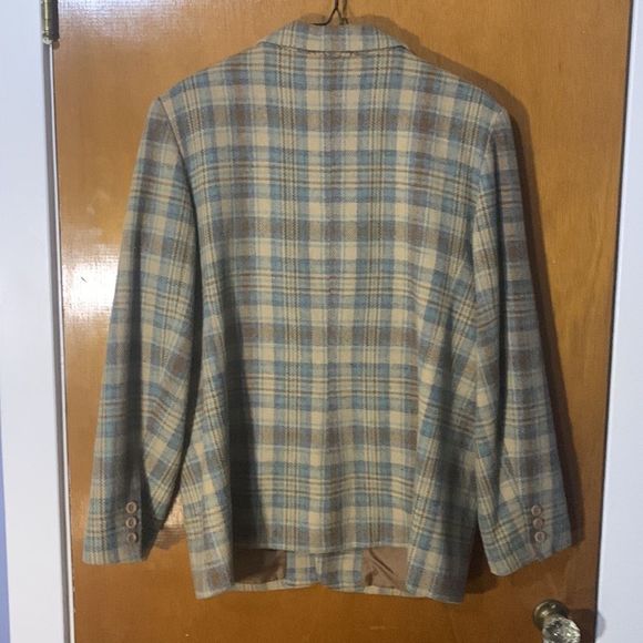 Vintage Plaid Blazer Light Academia Oversized Boxy Camel Blue XL - Picture 8 of 10